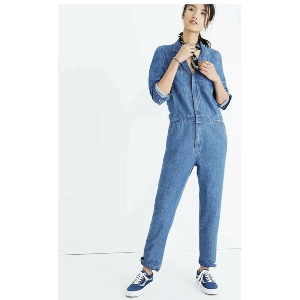 Madewell Denim Zip Jumpsuit Coverall Light Wash Long Sleeve Soft Denim Medium